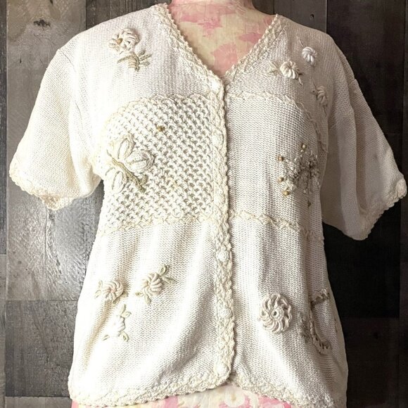 MARGULES VINTAGE FLOWER CARDIGAN LIKE BRAND NEW SIZE LARGE BUTTON DOWN S… - Picture 4 of 10